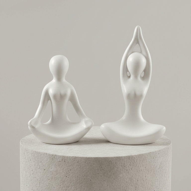Set of 2 White Zen Yoga Ceramic Figurines - Calm Decorative Accent for Home and Meditation Decor