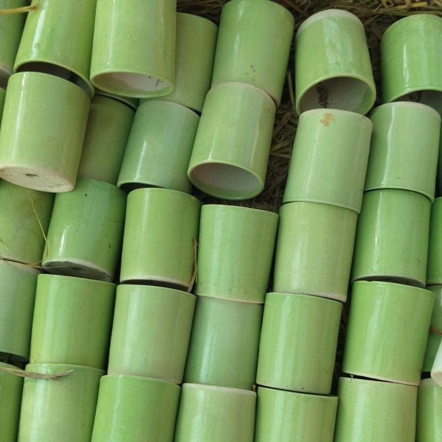 4 Inch Green Classy Cylindrical Ceramic Pot