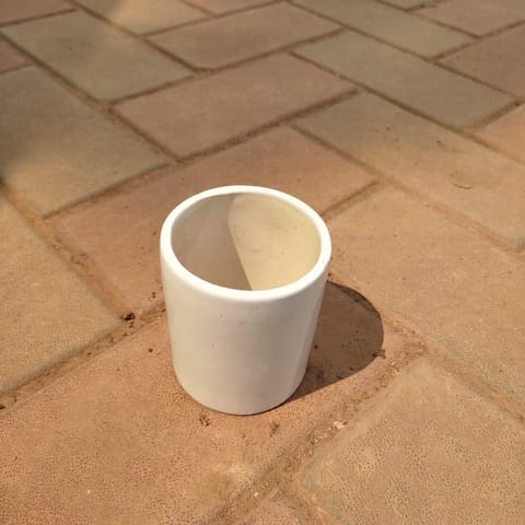 4 Inch White Classy Cylindrical Ceramic Pot