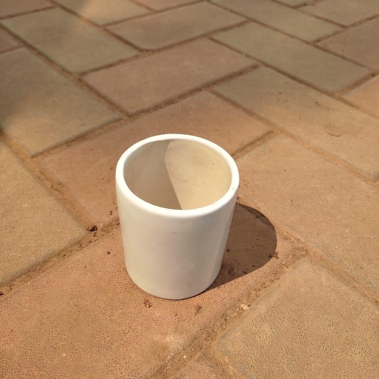 4 Inch White Classy Cylindrical Ceramic Pot
