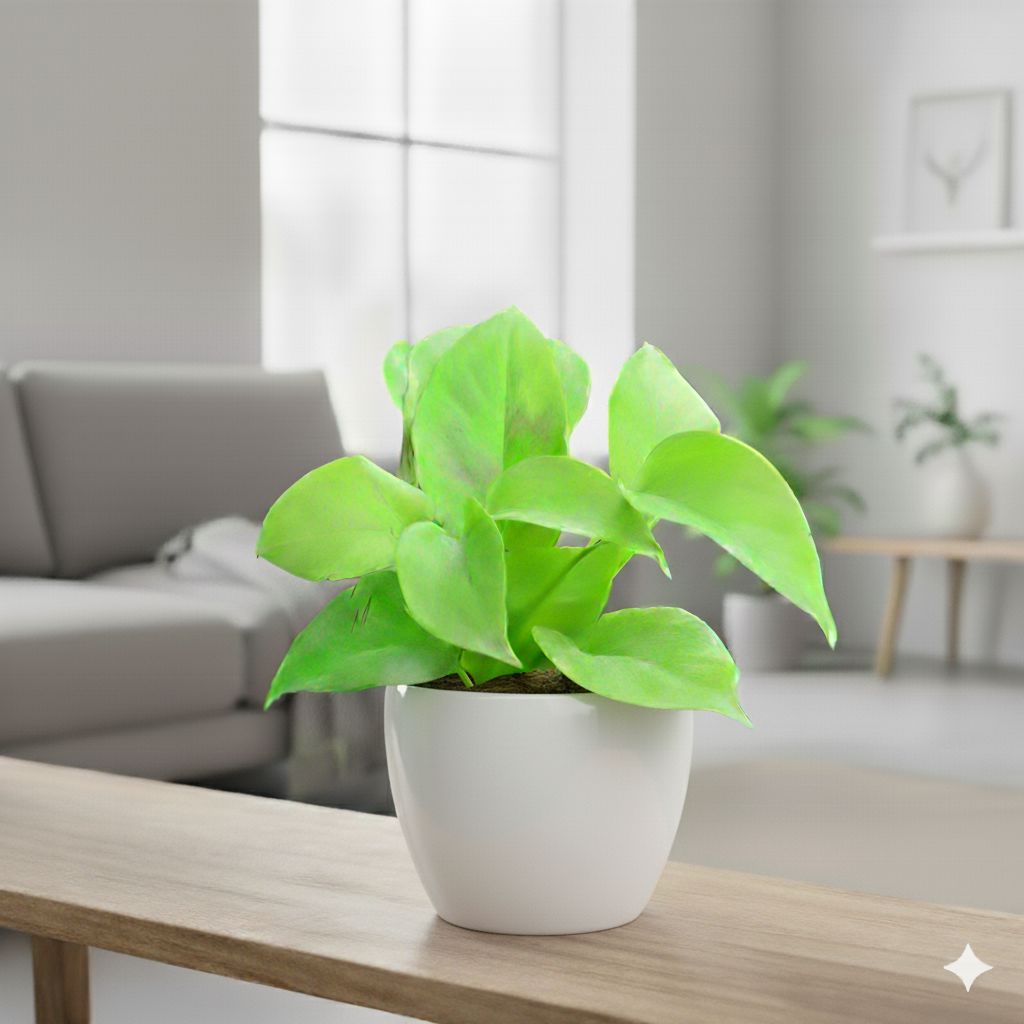 Money Plant Golden in 4 Inch White Classy Cup Ceramic Pot