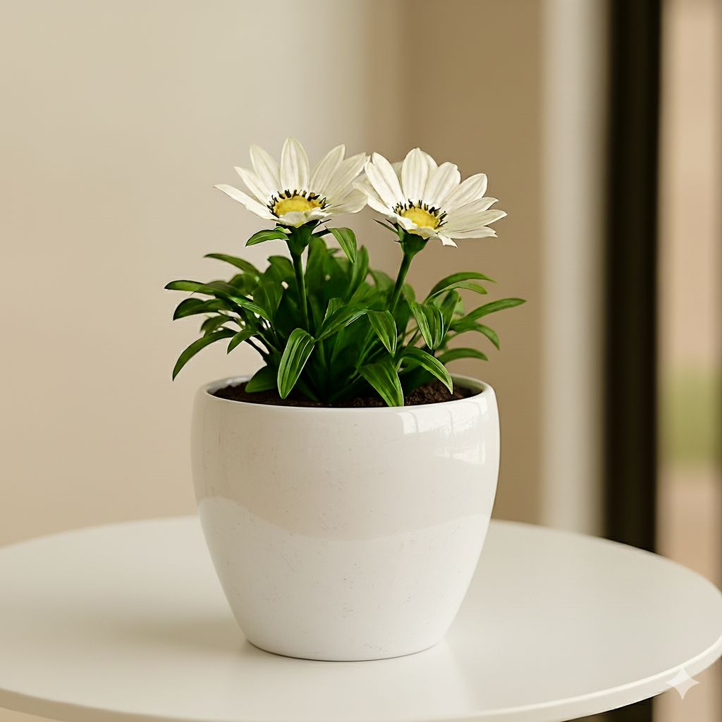 Gazania (Any Colour) in 4 Inch White Classy Apple Ceramic Pot