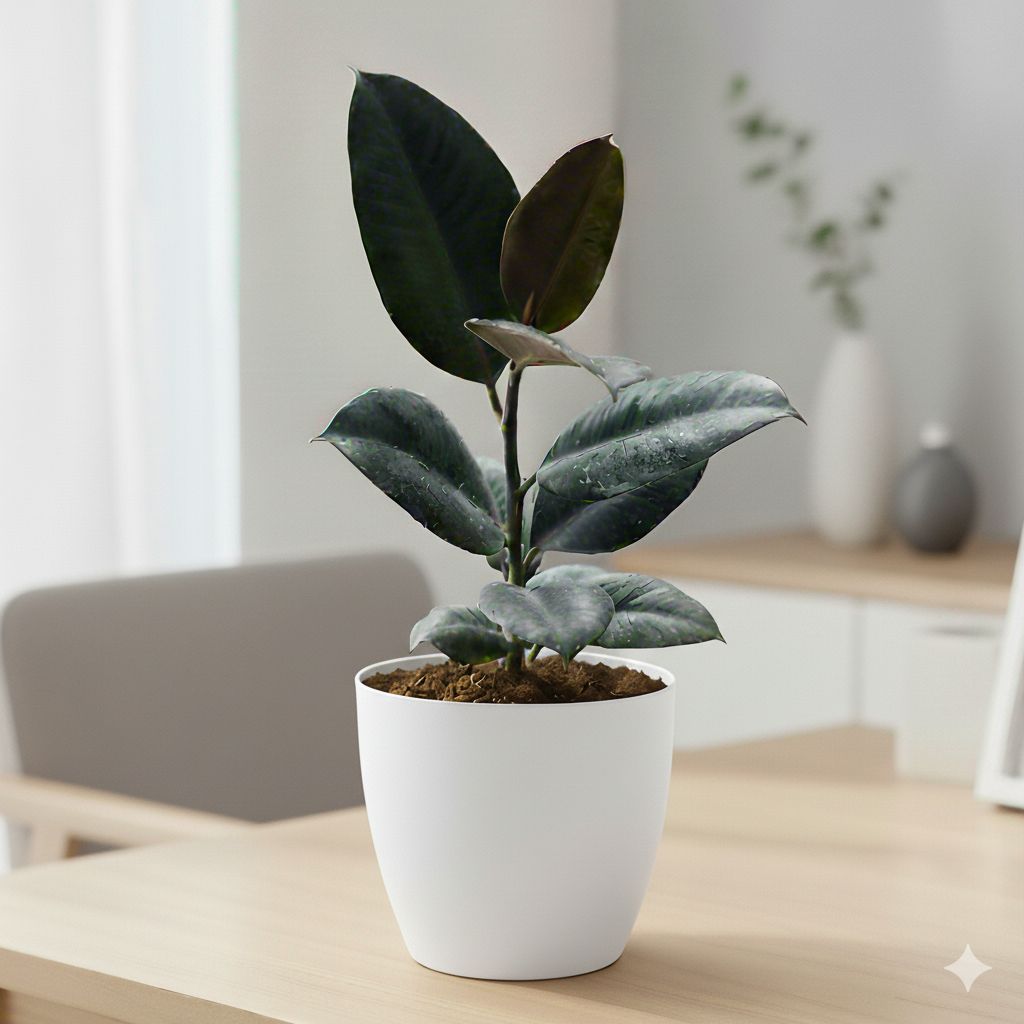 Rubber Black in 4 Inch White Classy Cup Ceramic Pot