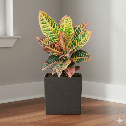 Croton Petra in 8 X 8 Inch Grey Premium Kyvos Fiberglass Planter