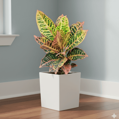 Croton Petra in 8 X 8 Inch White Premium Kyvos Fiberglass Planter