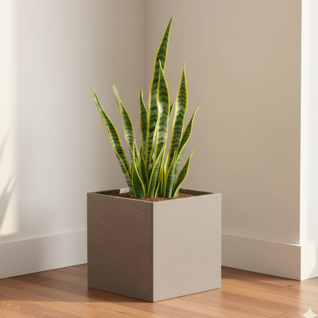 Snake Yellow Long in 8 X 8 Inch Grey Premium Kyvos Fiberglass Planter