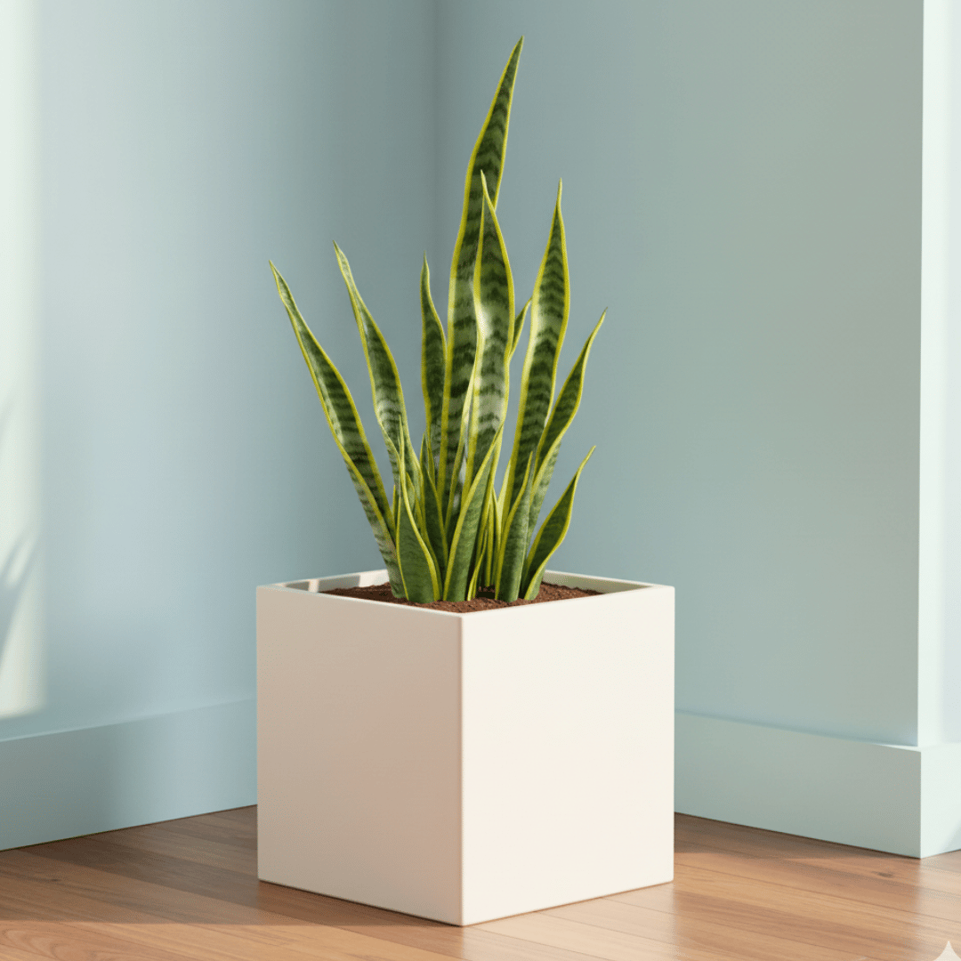 Snake Yellow Long in 8 X 8 Inch White Premium Kyvos Fiberglass Planter