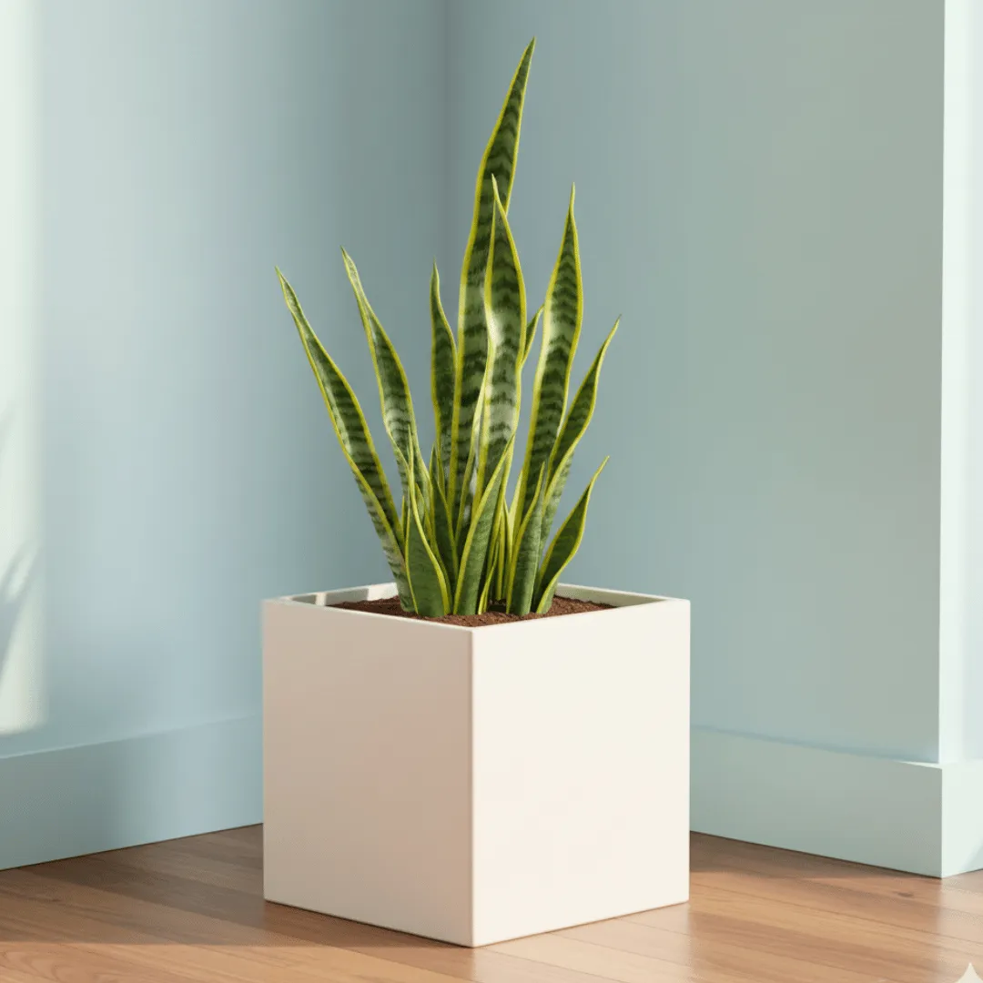 Snake Yellow Long in 8 X 8 Inch White Premium Kyvos Fiberglass Planter