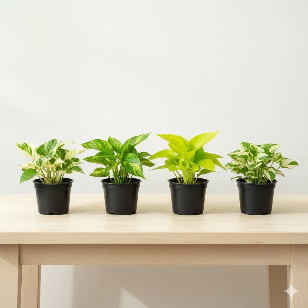 Money Special - Set of 4 - Money Plant (Green, N'Joy, Golden & White) in 4 Inch Nursery Pot
