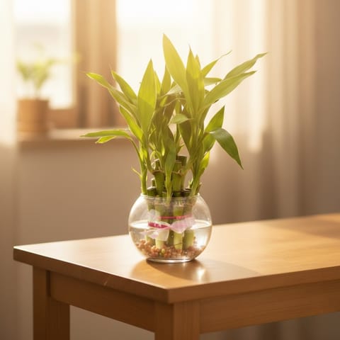 2 Layer Lucky Bamboo in 4 Inch Glass Bowl