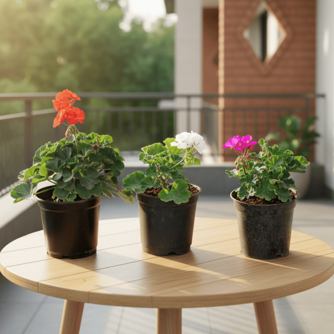 Set of 3 - Geranium (Any Colour) in 6 Inch Black Super Nursery Pot