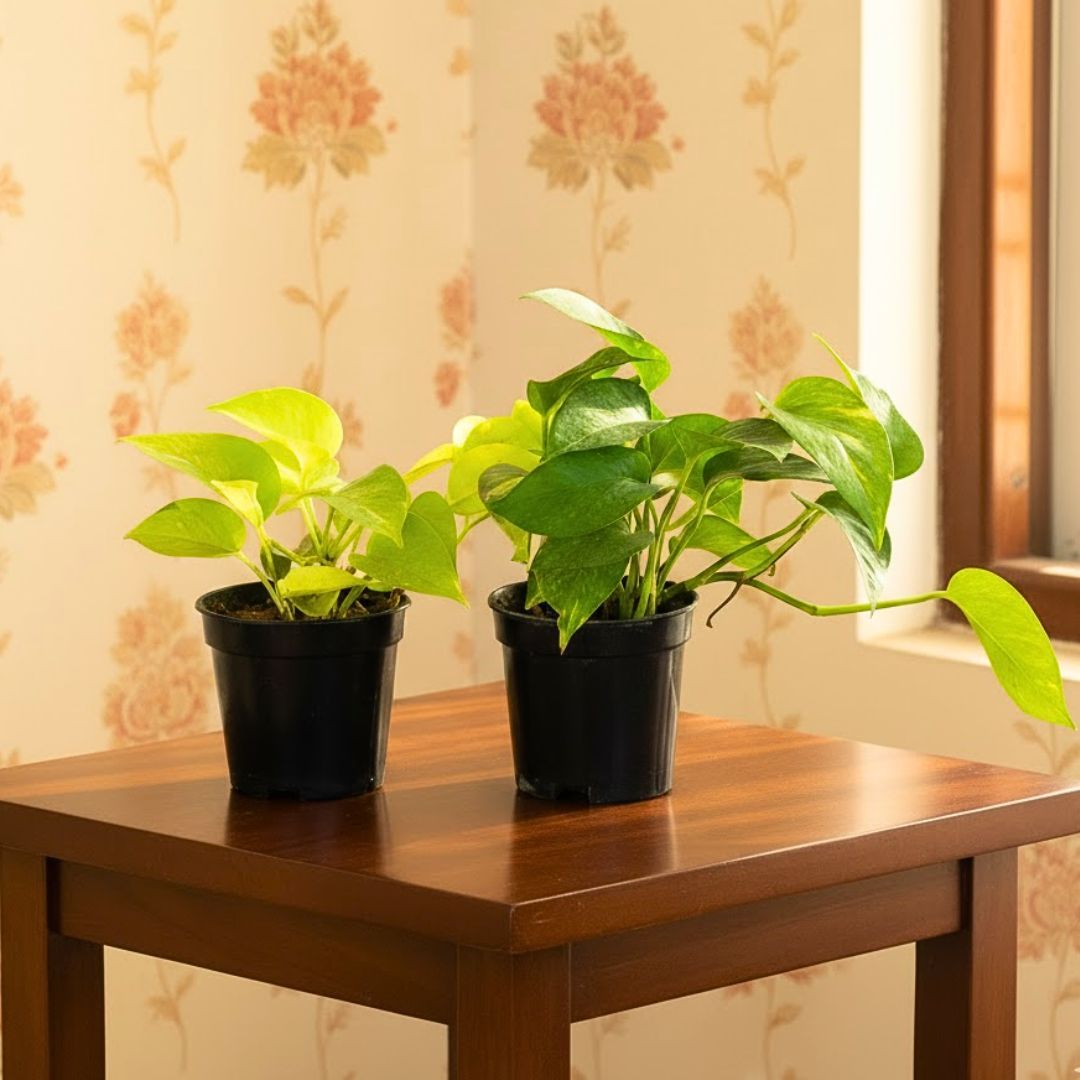 Set of 2 - Money Plant (Green & Golden) in 4 Inch Nursery Pot