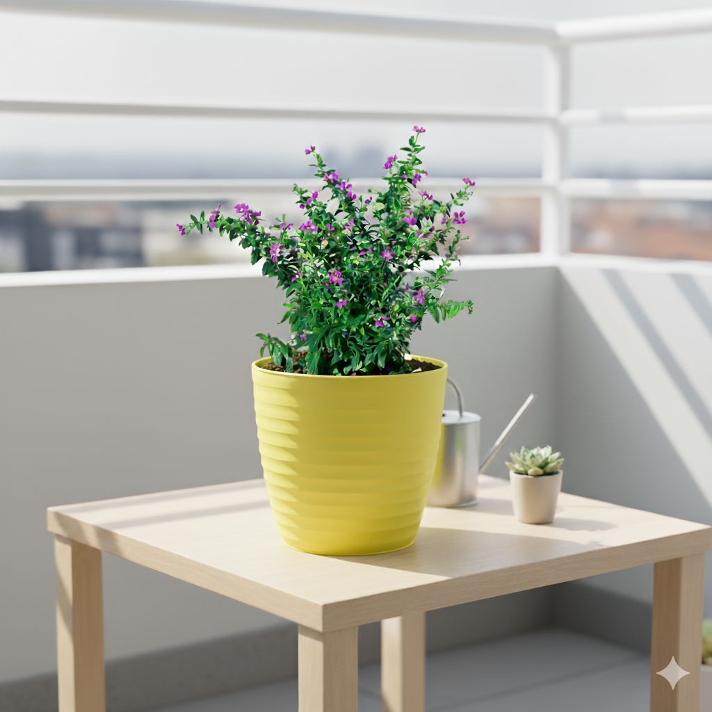 Cuphea / False Heather Pink in 5 Inch Bloom Yellow Avora Premium Plastic Planter