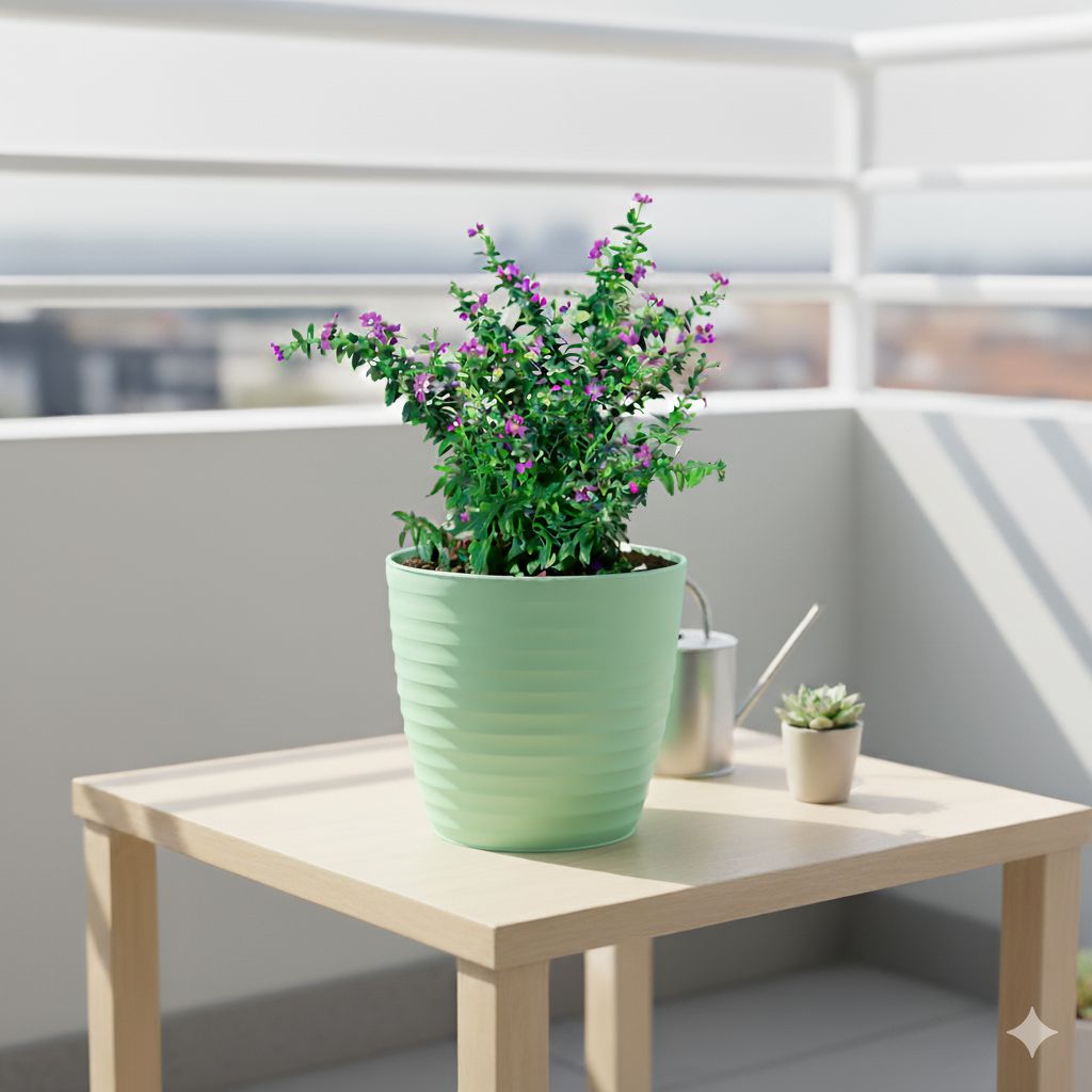 Cuphea / False Heather Pink in 5 Inch Pastel Green Avora Premium Plastic Planter