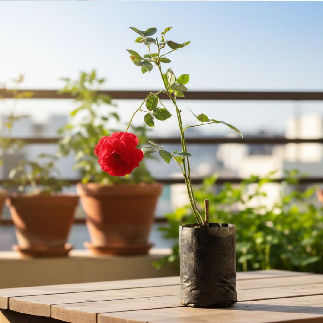 Desi Gulab / Rose Red in 4 Inch Nursery bag