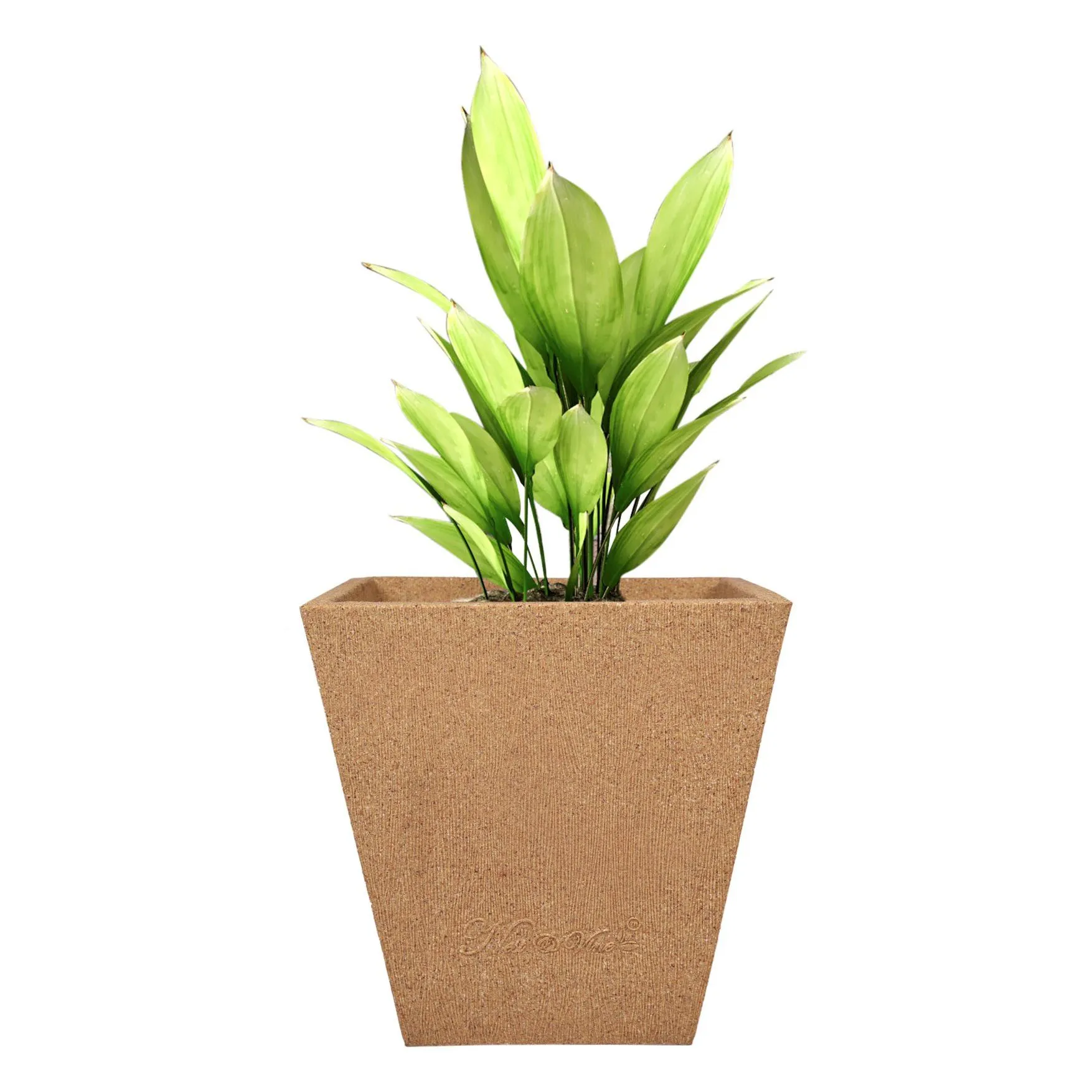 14 x 30 Inch Sandstone Premium Makris Fiberglass Planter - Durable large size decoratiive fiber pot for indoor outdoor plants with 5 year warranty