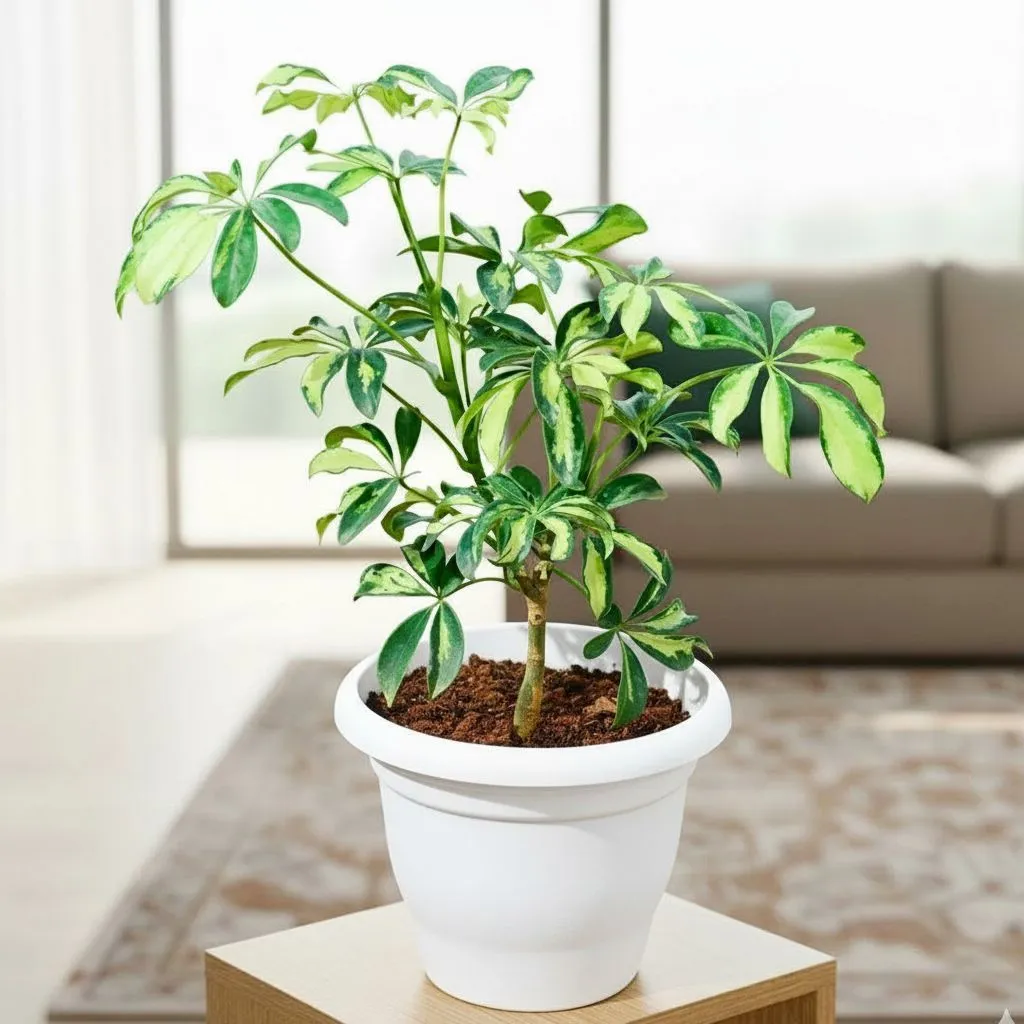 Schefflera Variegated in 8 Inch White Classy Plastic Pot