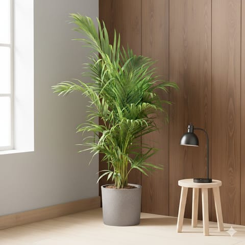 Areca Palm (~ 3 Ft) in 11 X 11 Inch Grey Premium Dochieo Fiberglass Planter