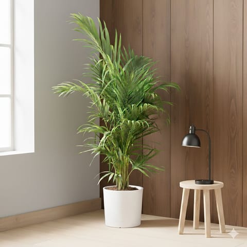 Areca Palm (~ 3 Ft) in 11 X 11 Inch White Premium Dochieo Fiberglass Planter