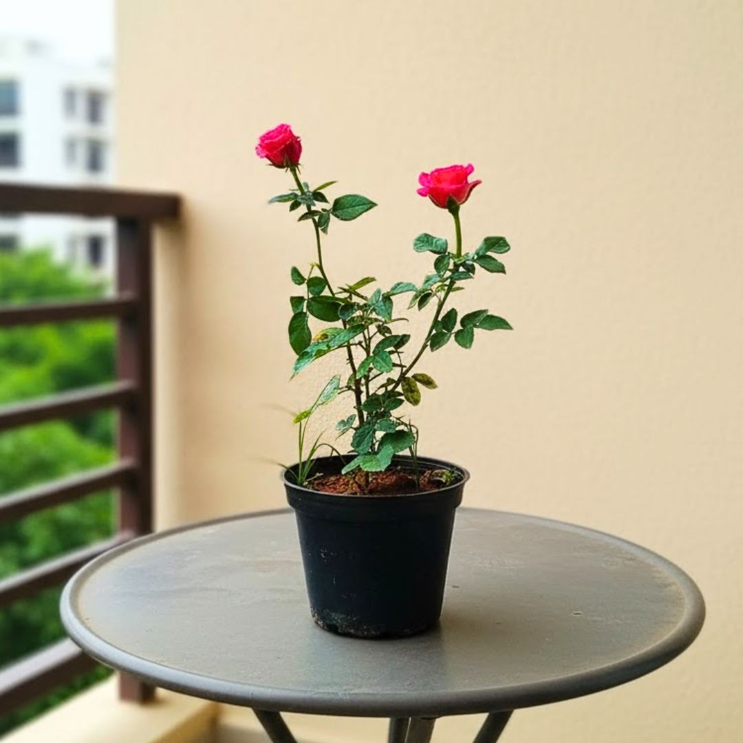 Rose Plant / Gulab Pink in 6 Inch Black Super Nursery Pot