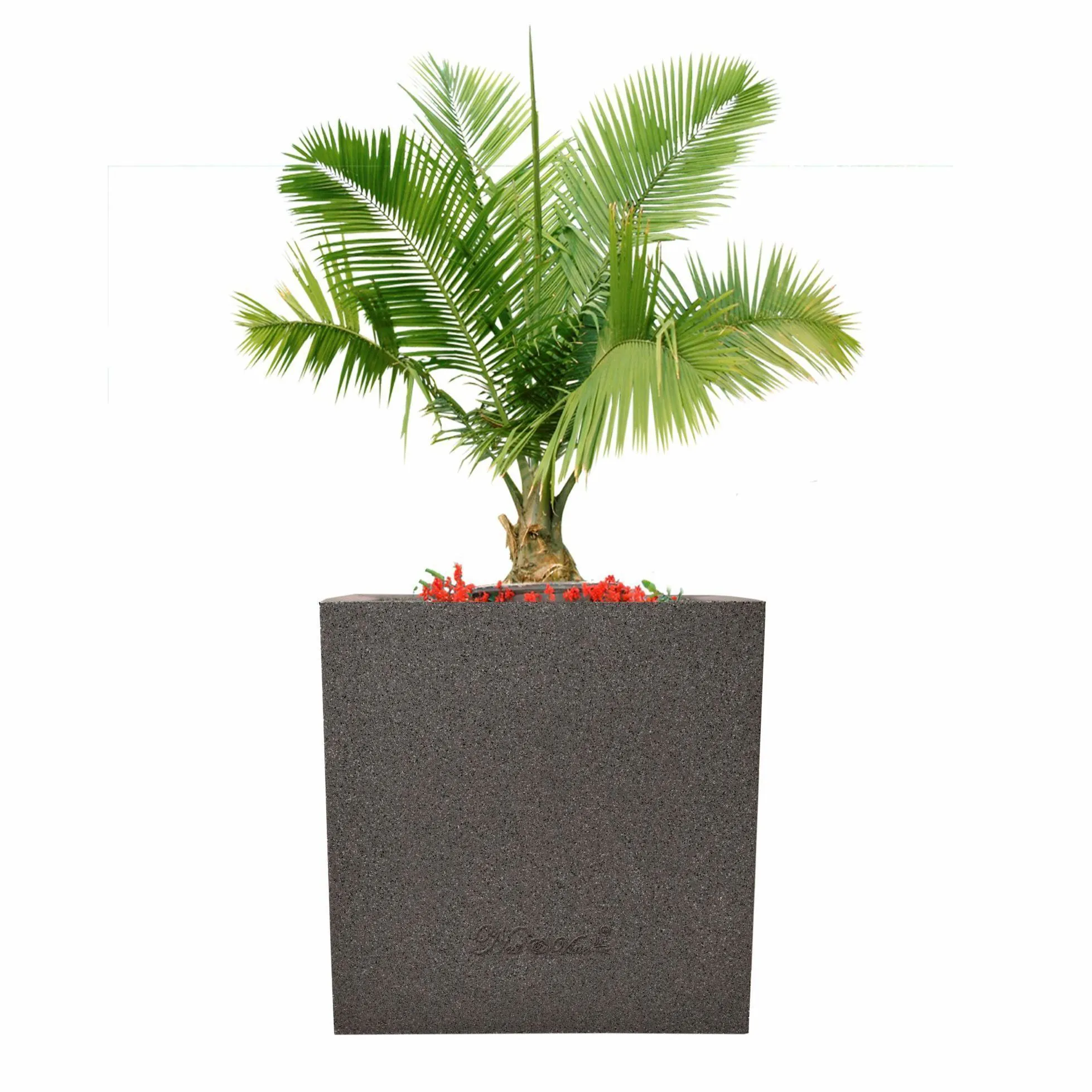 15 x 15 Inch Grey Premium Kyvos Fiberglass Planter - Durable large size decoratiive fiber pot for indoor outdoor plants with 5 year warranty