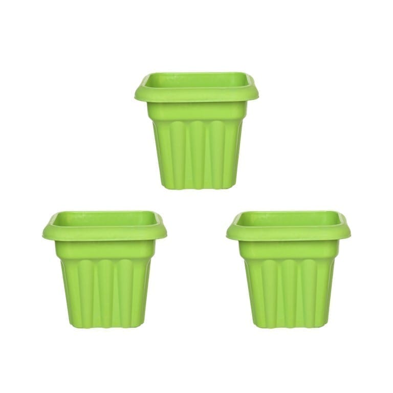 Set of 03 - 12 Inch Green Heavy Square Plastic Pot