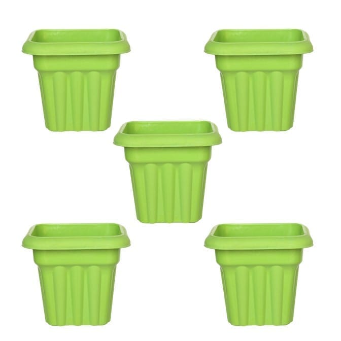 Set of 05 - 12 Inch Green Heavy Square Plastic Pot