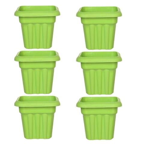 Set of 06 - 12 Inch Green Heavy Square Plastic Pot
