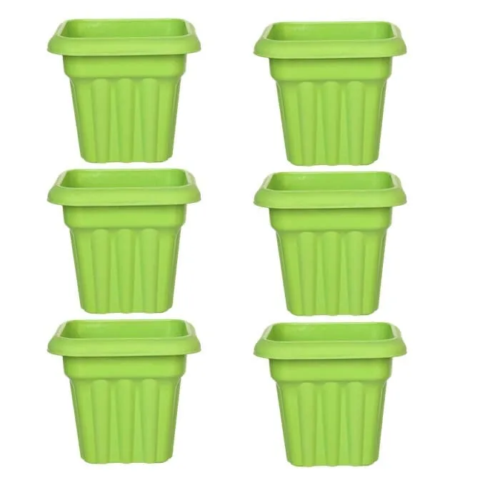 Set of 06 - 12 Inch Green Heavy Square Plastic Pot