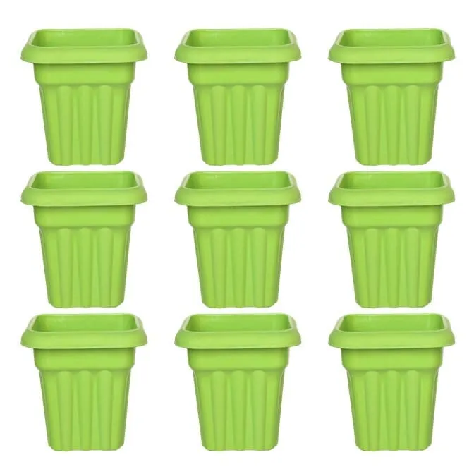 Set of 09 - 12 Inch Green Heavy Square Plastic Pot