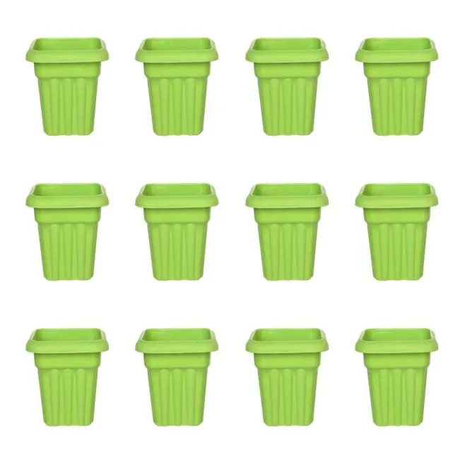 Set of 12 - 12 Inch Green Heavy Square Plastic Pot