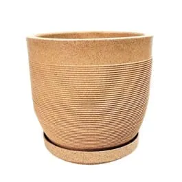 10 x 10 Inch Sandstone Premium Orbis Fiberglass Planter with Tray- Durable large size decoratiive fiber pot for indoor outdoor plants with 5 year warranty