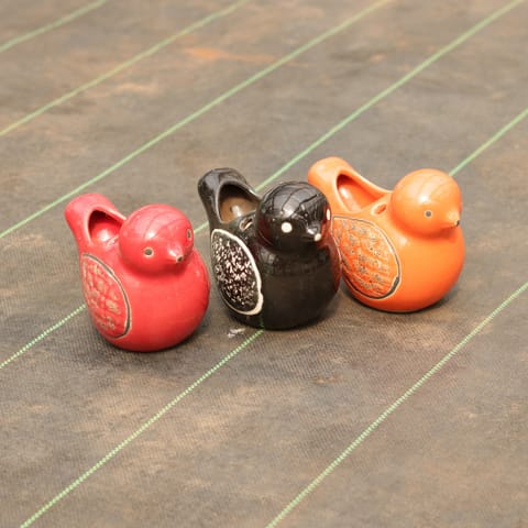 Set of 3 - 4 Inch Bird Designer Ceramic Pot (Any Colour)
