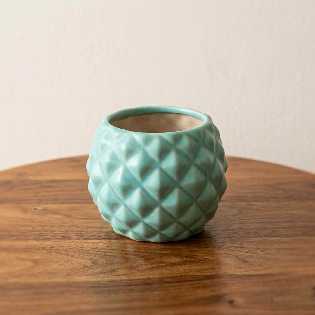 4 Inch Classy Blue Pineapple Textured Ceramic Pot - Minimalist Glossy Succulent Pot