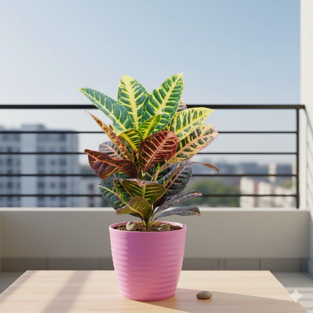 Gift Ready - Croton Petra in 5 Inch Candy-Blush Pink Avora Premium Plastic Planter