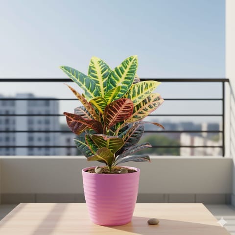 Gift Ready - Croton Petra in 5 Inch Candy-Blush Pink Avora Premium Plastic Planter
