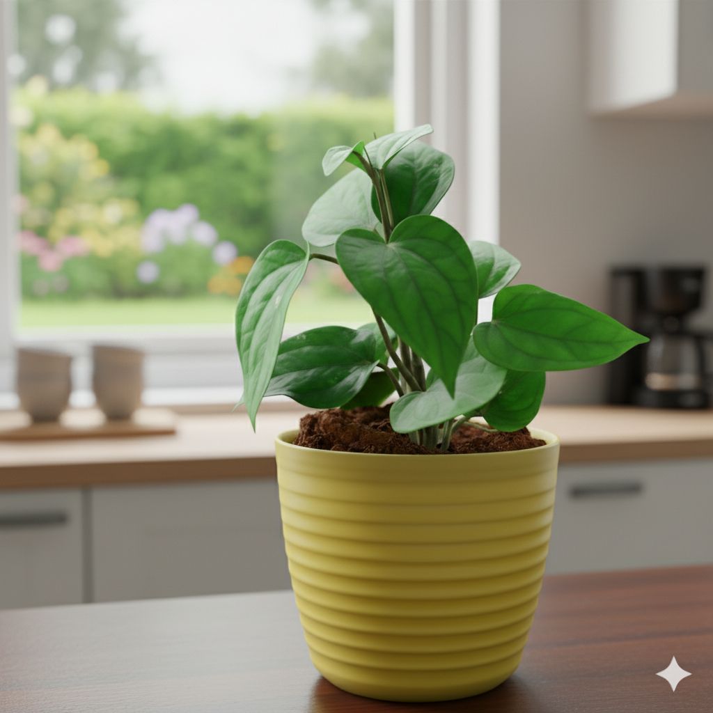 Gift Ready - Paan / Betel Leaf in 5 Inch Bloom Yellow Avora Premium Plastic Planter