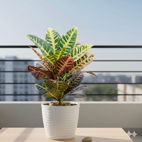 Gift Ready - Croton Petra in 5 Inch White Avora Premium Plastic Planter