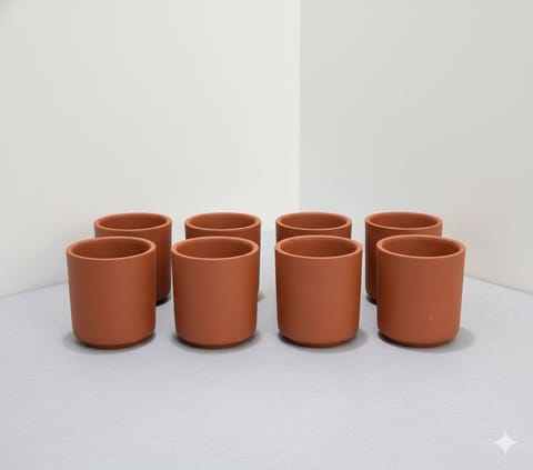 Set of 08 - 4 inch Neer Maati Pots - Smooth Curved Artisanal Finish