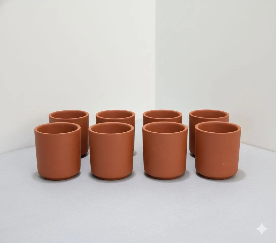 Set of 08 - 4 inch Neer Maati Pots - Smooth Curved Artisanal Finish