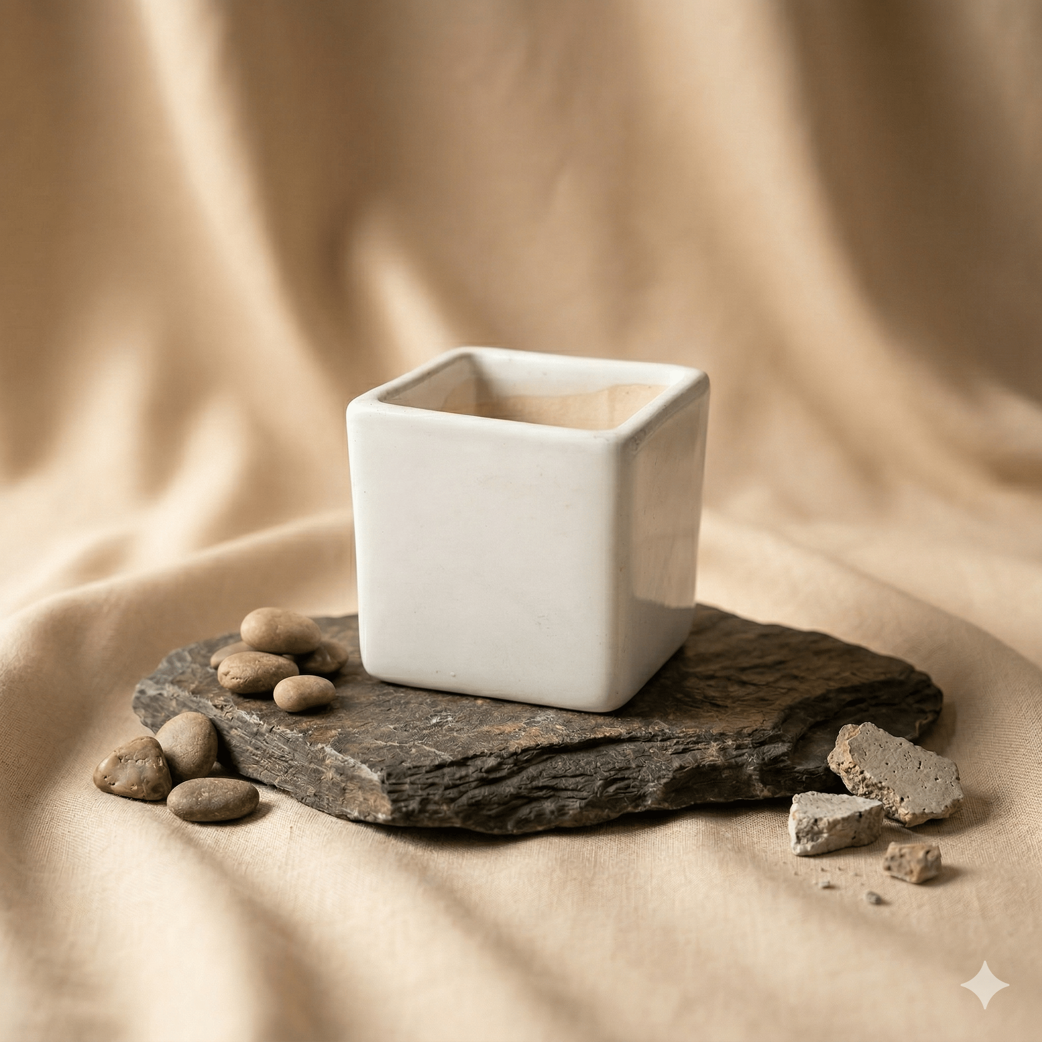 4 Inch Ceramic Pot | White Glossy Crest Square Ceramic Planter