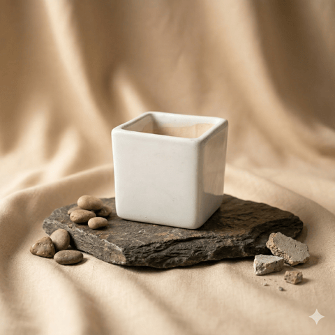 4 Inch Ceramic Pot | White Glossy Crest Square Ceramic Planter