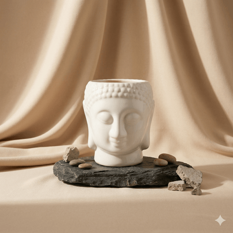 4 Inch Ceramic Pot | Ivory White Zen Buddha Ceramic Planter