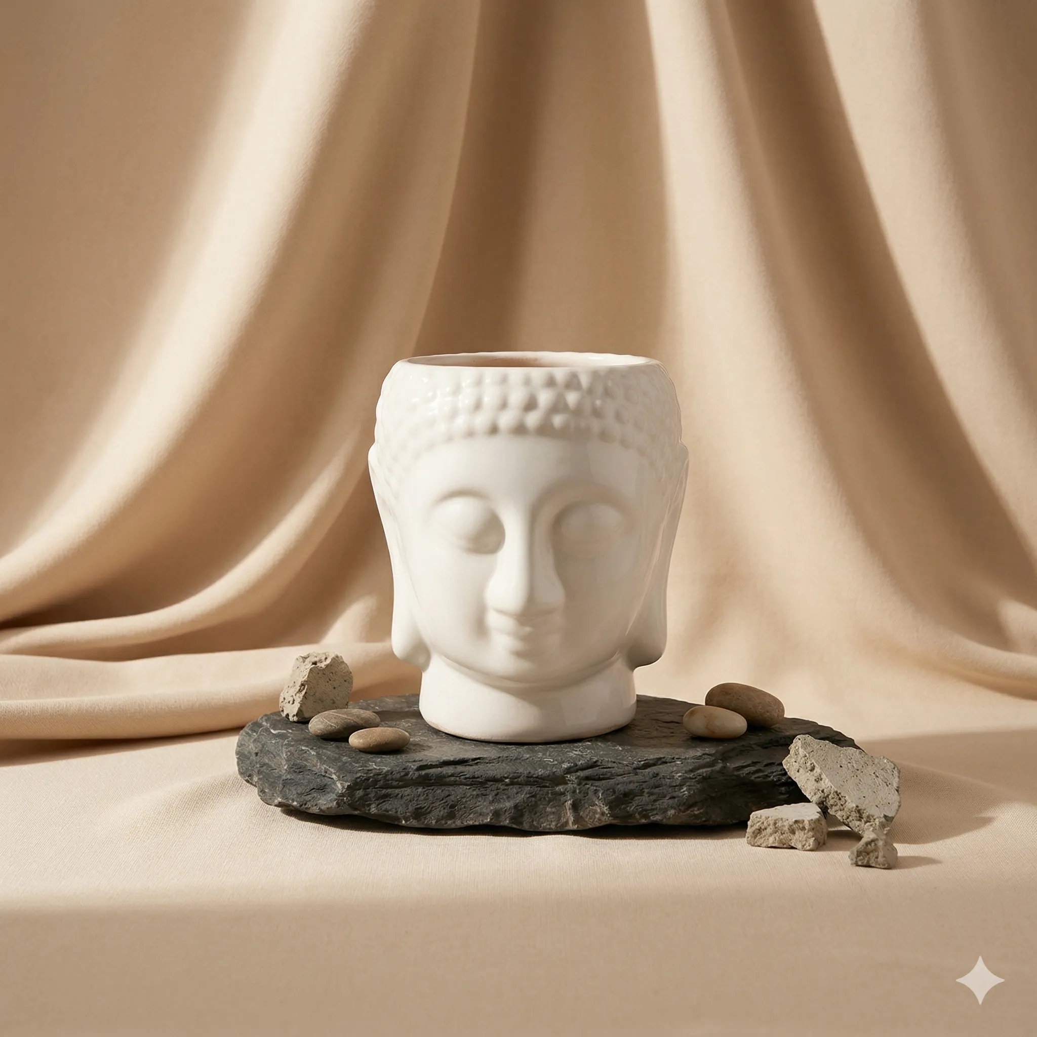 4 Inch Ceramic Pot | Ivory White Zen Buddha Ceramic Planter