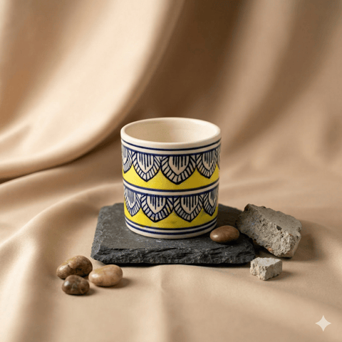 4 Inch Ceramic Pot | Heritage Gold Stem Pipe Ceramic Planter
