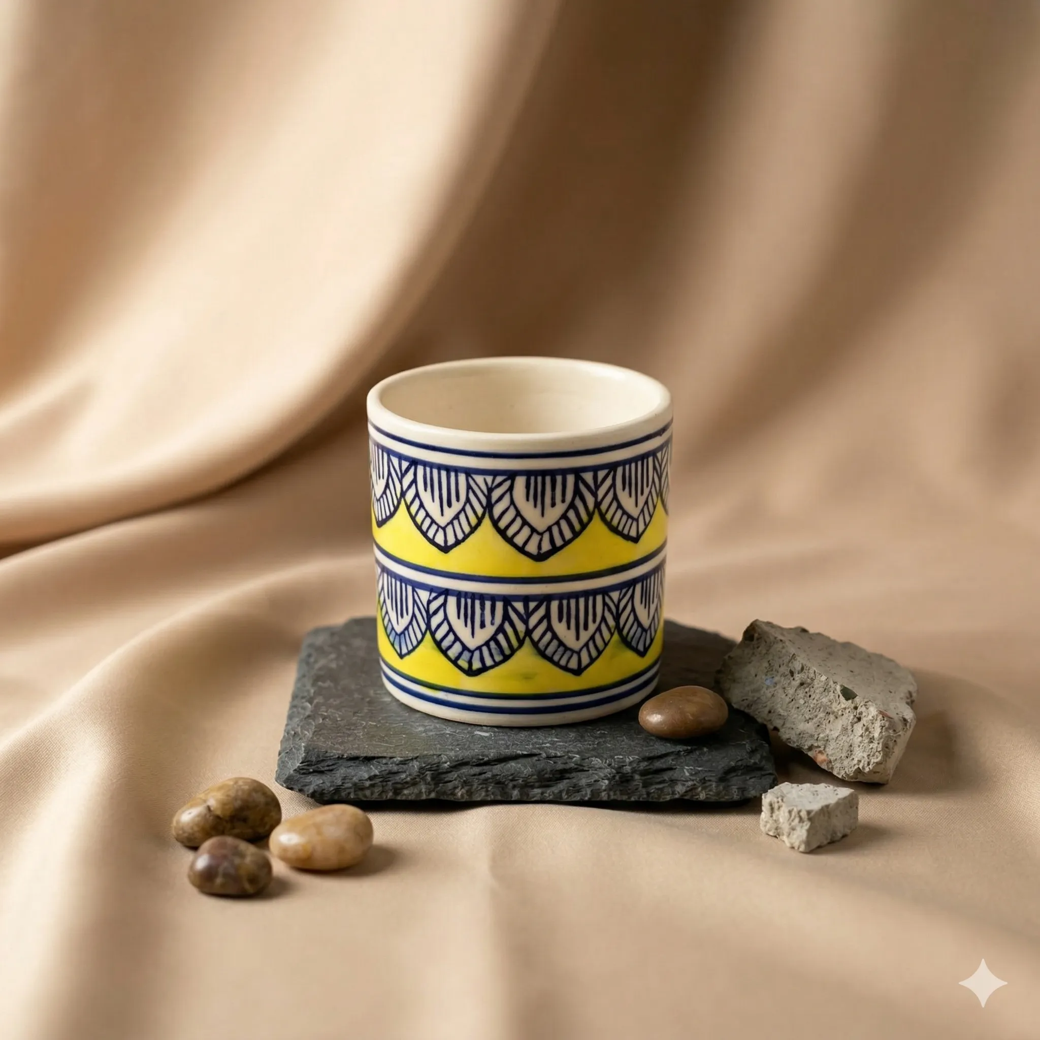 4 Inch Ceramic Pot | Heritage Gold Stem Pipe Ceramic Planter