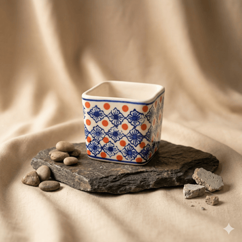 4 Inch Ceramic Pot | Heritage White Crest Square Ceramic Planter