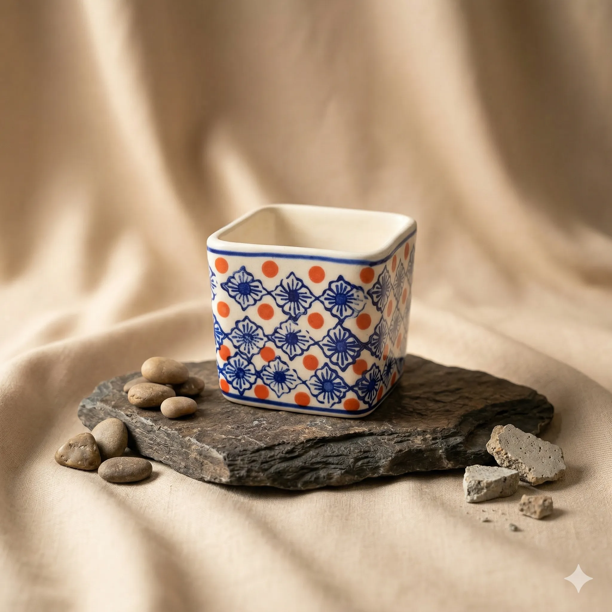 4 Inch Ceramic Pot | Heritage White Crest Square Ceramic Planter