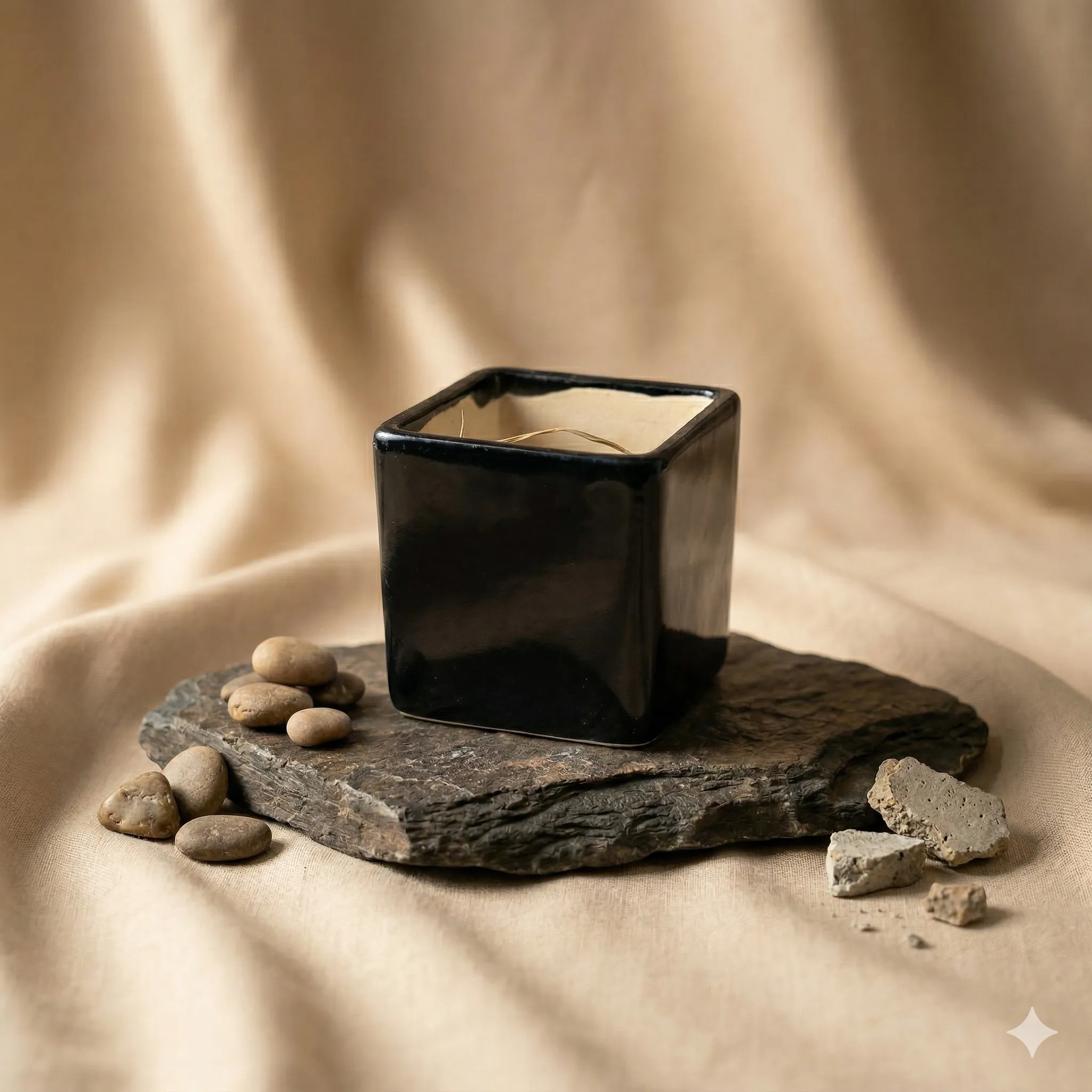 4 Inch Ceramic Pot | Onyx Matt Crest Square Ceramic Planter
