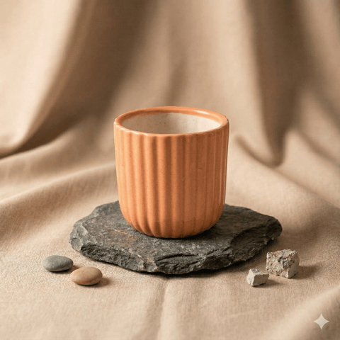 5 Inch Ceramic Pot | Sand Beige Vine Ceramic Planter